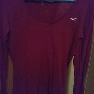Burgundy Hollister v-neck LS shirt